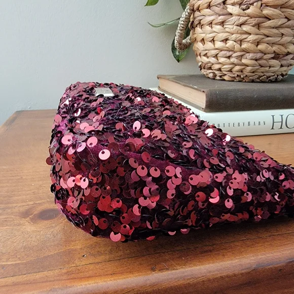 Kate Spade Kiki Deep Berry Burgandy Sequin Convertible Shoulder Bag Purse - Picture 9 of 15